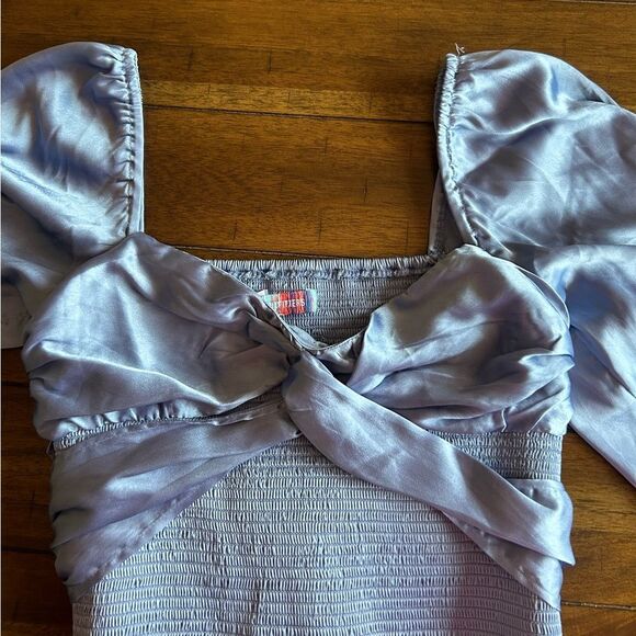 Urban Outfitters Bohemian Light Blue Satin Style Crop Top blouse Size Medium - Picture 11 of 12